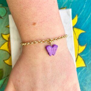 Purple Butterfly Charm Gold Chain Bracelet